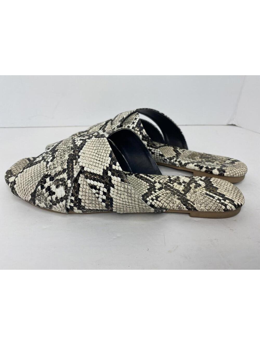 Qupid Black /brown /ivory Snake Print Faux Leather Slides Sandals, Size 7 - Picture 11 of 16